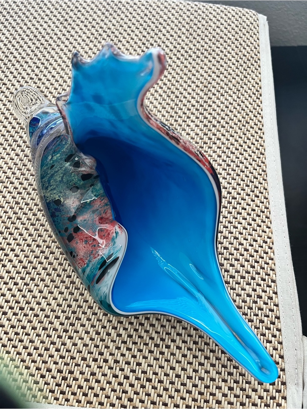 Hand Blown Art Glass Blue Conch Shell